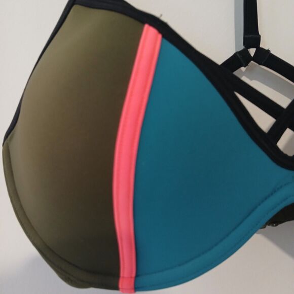Victorias Secret Bikini Top Size Medium D/DD Green Blue Pink Colorblock Beach - Picture 4 of 5